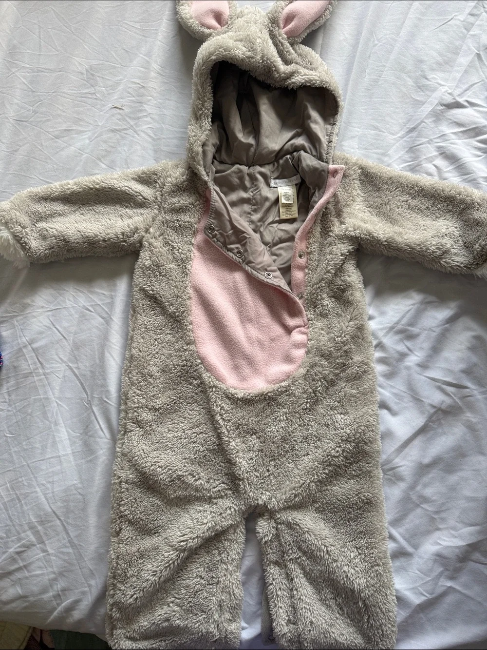 Pottery Barn Kids Plush Bunny Infant One-Piece Snowsuit with Ears - Cream & Pink